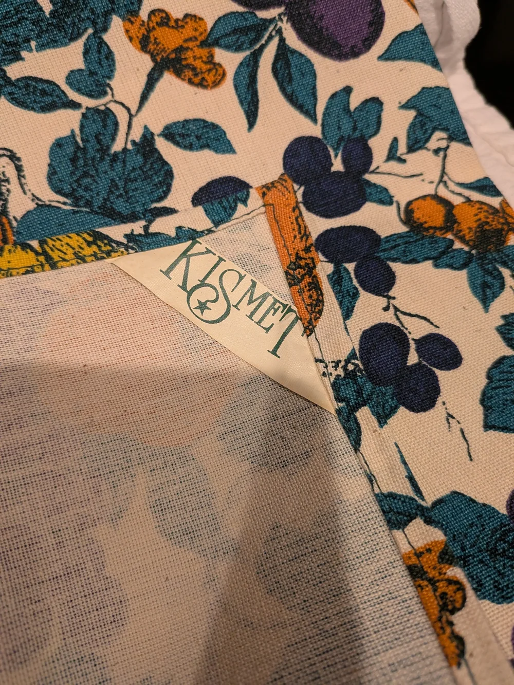KISMET Cotton Kitchen Towel in Teal, Purple & Orange Fruit NWT New Old Stock